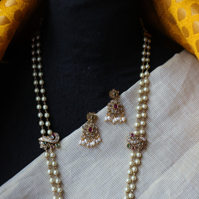 Padmini pearl long necklace with earrings PAD455