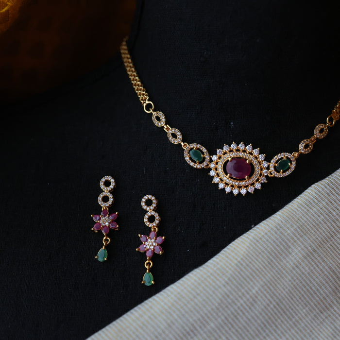 Heritage gold plated ruby green white stone choker necklace H8621