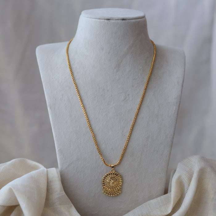 Heritage gold plated pendant long chain necklace HC78911