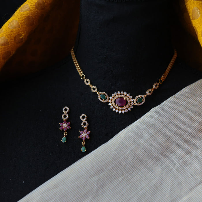 Heritage gold plated ruby green white stone choker necklace H8621