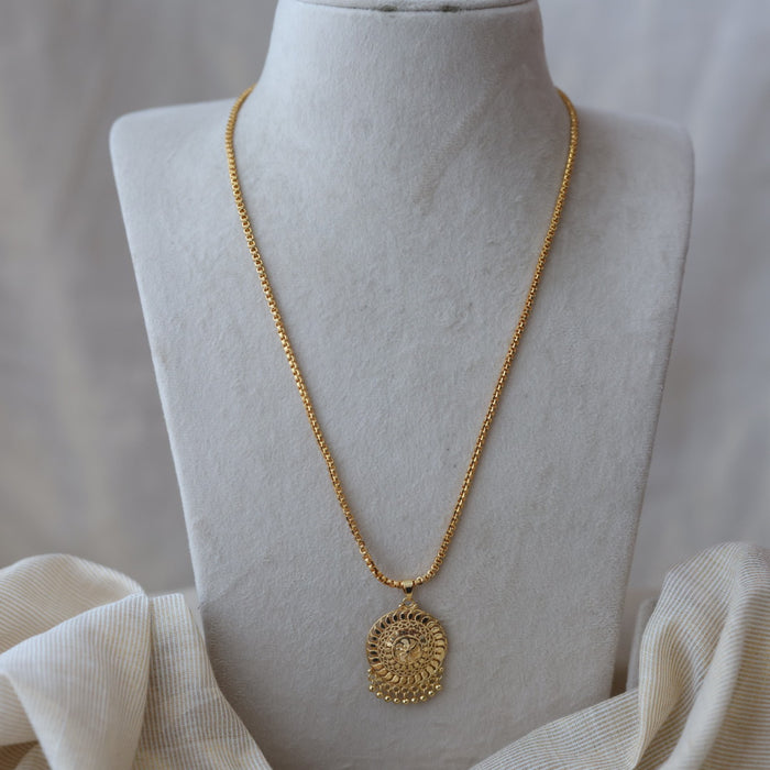 Heritage gold plated pendant long chain necklace HC78911