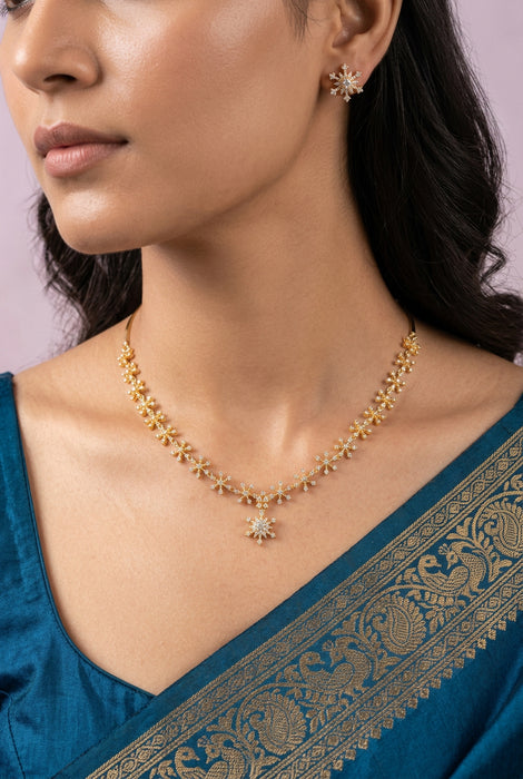Heritage gold plated white stone short necklace with earrings H2344