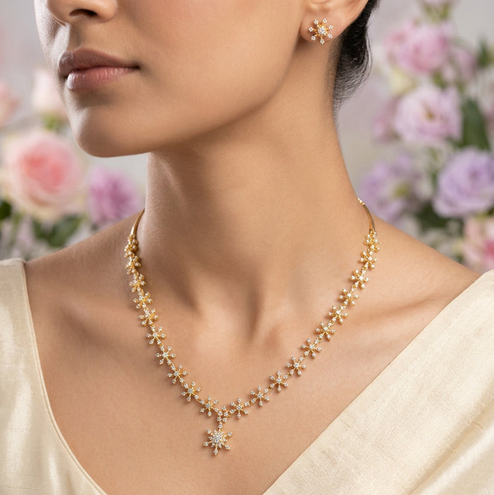 Heritage gold plated white stone short necklace with earrings H2344