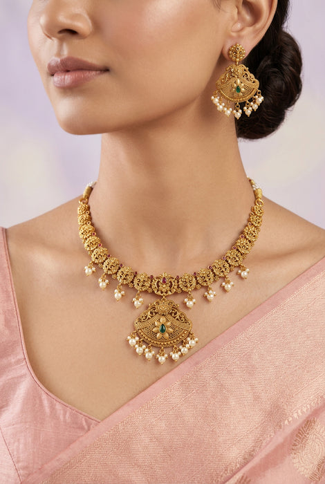 Antique gold short necklace with earrings AG223