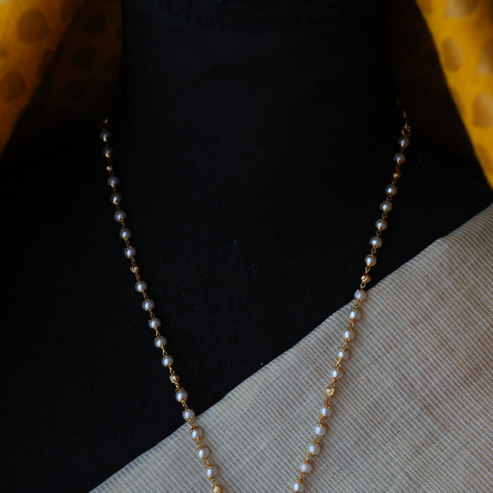 Heritage gold plated ruby white stone pearl short necklace H01955