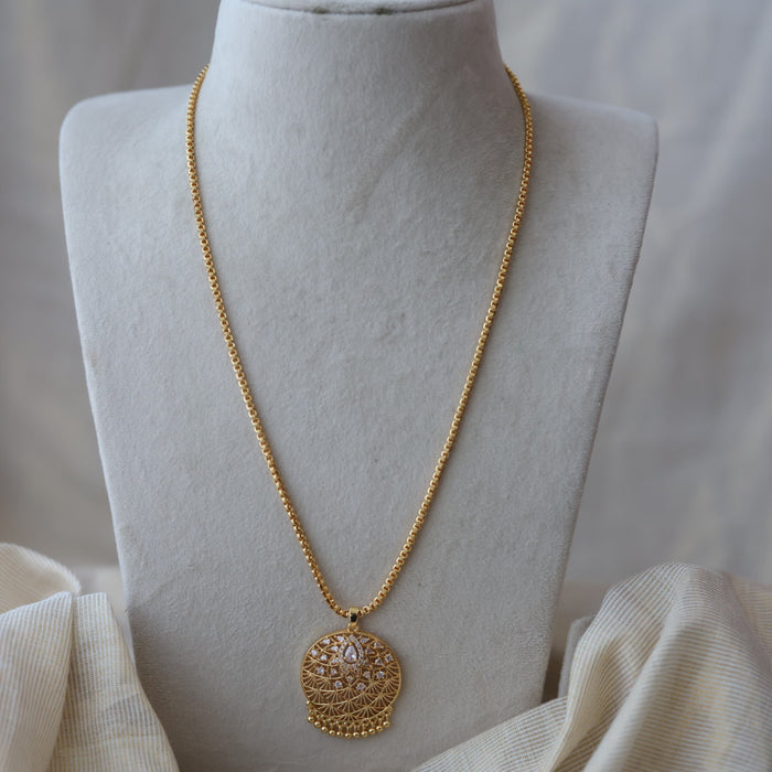 Heritage gold plated white stone pendant long chain necklace HC783