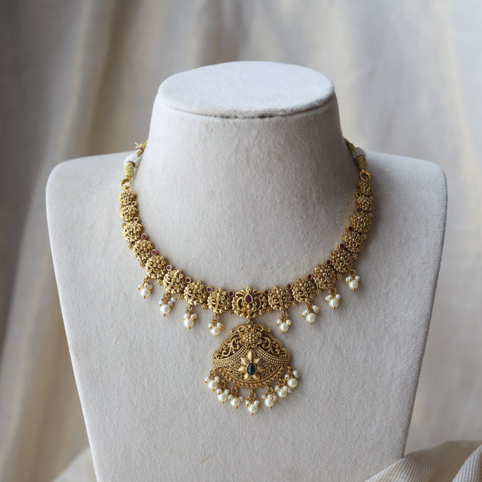 Antique gold short necklace with earrings AG223