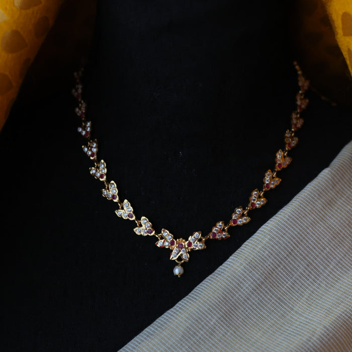 Heritage gold plated ruby white stone short necklace H01954