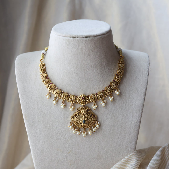 Antique gold short necklace with earrings AG223