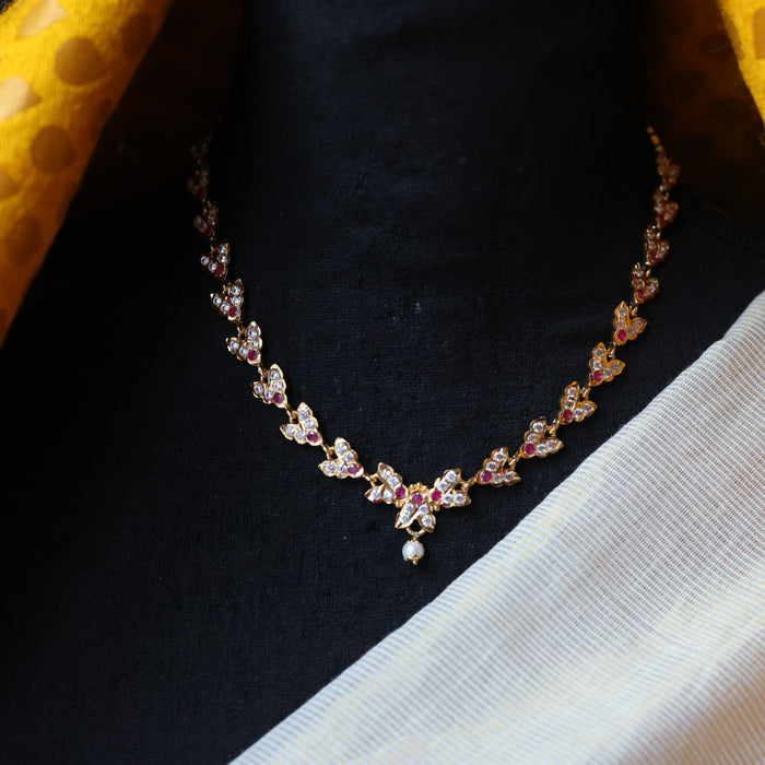 Heritage gold plated ruby white stone short necklace H01954