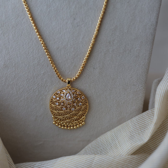 Heritage gold plated white stone pendant long chain necklace HC783