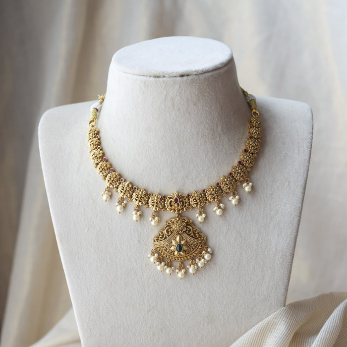 Antique gold short necklace with earrings AG223