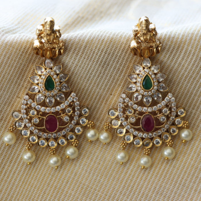 Antique gold stone and pearls flat earrings AD063