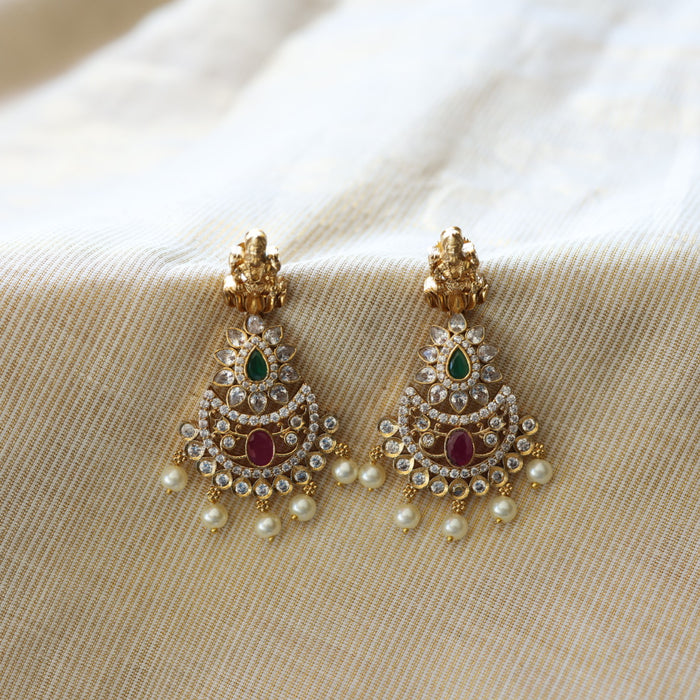 Antique gold stone and pearls flat earrings AD063