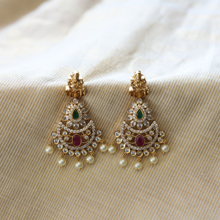 Antique gold stone and pearls flat earrings AD063