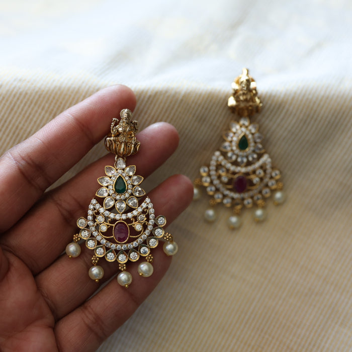 Antique gold stone and pearls flat earrings AD063