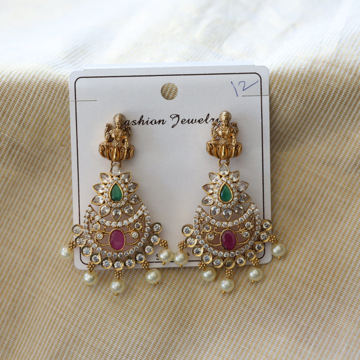 Antique gold stone and pearls flat earrings AD063