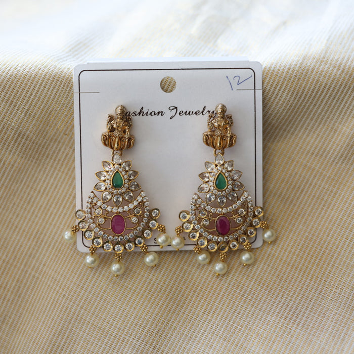 Antique gold stone and pearls flat earrings AD063