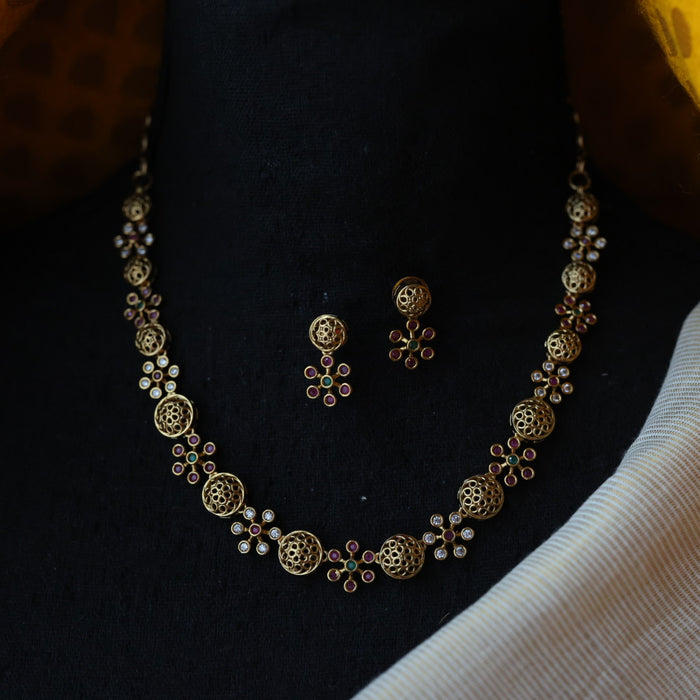 Antique ruby stone short necklace and earrings SS108145