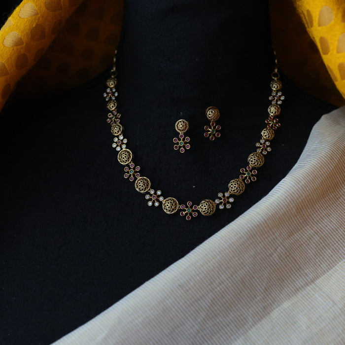 Antique ruby stone short necklace and earrings SS108145