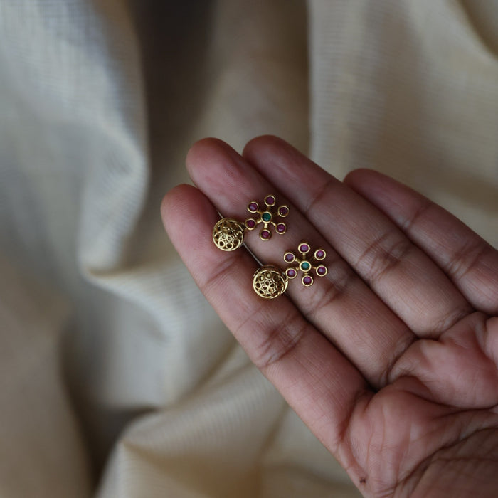 Antique ruby stone short necklace and earrings SS108145