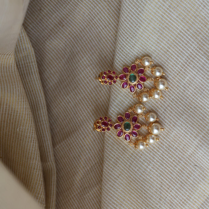 Heritage gold plated ruby stone short necklace necklace with earrings H30122