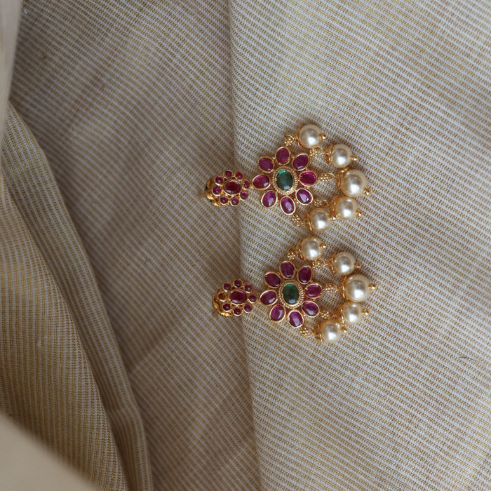Heritage gold plated ruby stone short necklace necklace with earrings H30122