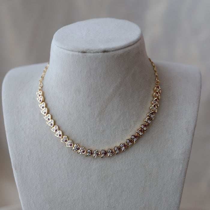 Antique ruby white stone short necklace with earrings H54536