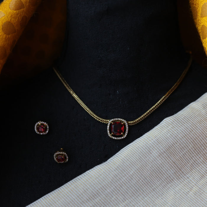 Antique ruby stone short necklace and earrings SS10876
