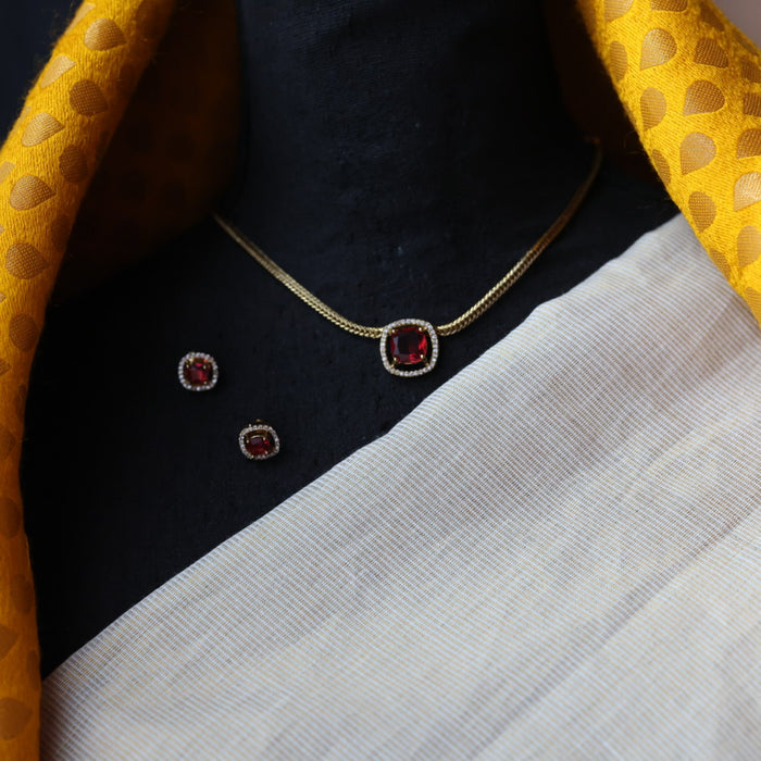 Antique ruby stone short necklace and earrings SS10876