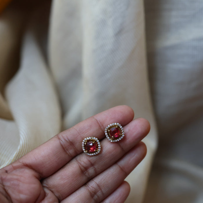Antique ruby stone short necklace and earrings SS10876