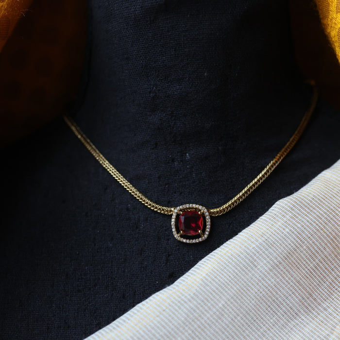 Antique ruby stone short necklace and earrings SS10876