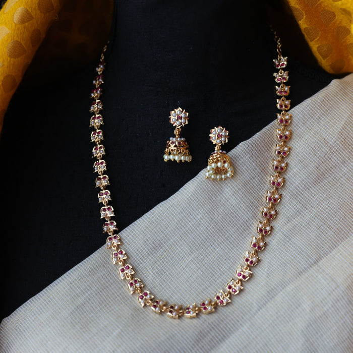 Heritage gold plated ruby white pearl short necklace H3244