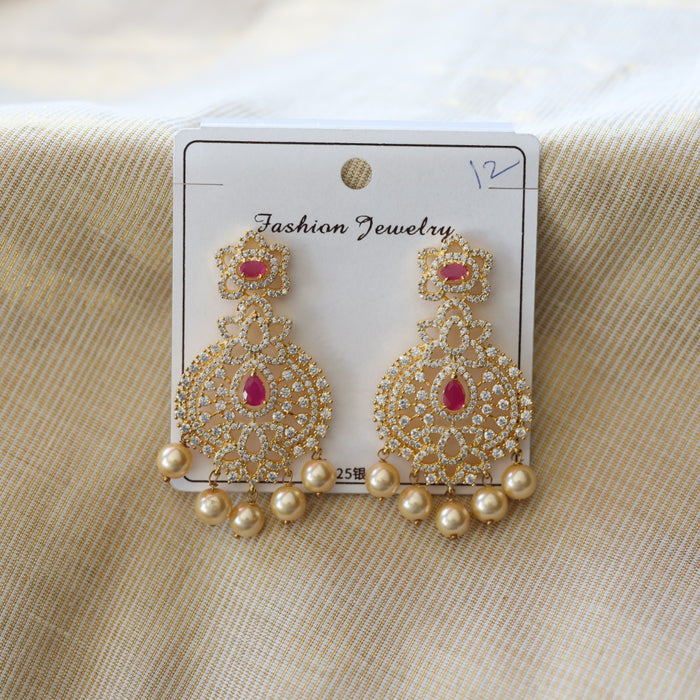 CZ white stone flat earrings  HD424