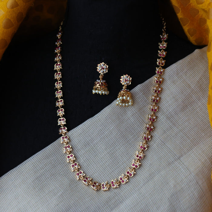 Heritage gold plated ruby white pearl short necklace H3244