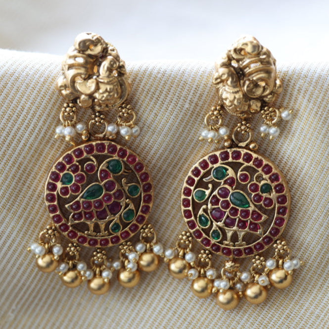 Antique ruby stone flat earrings  AD439