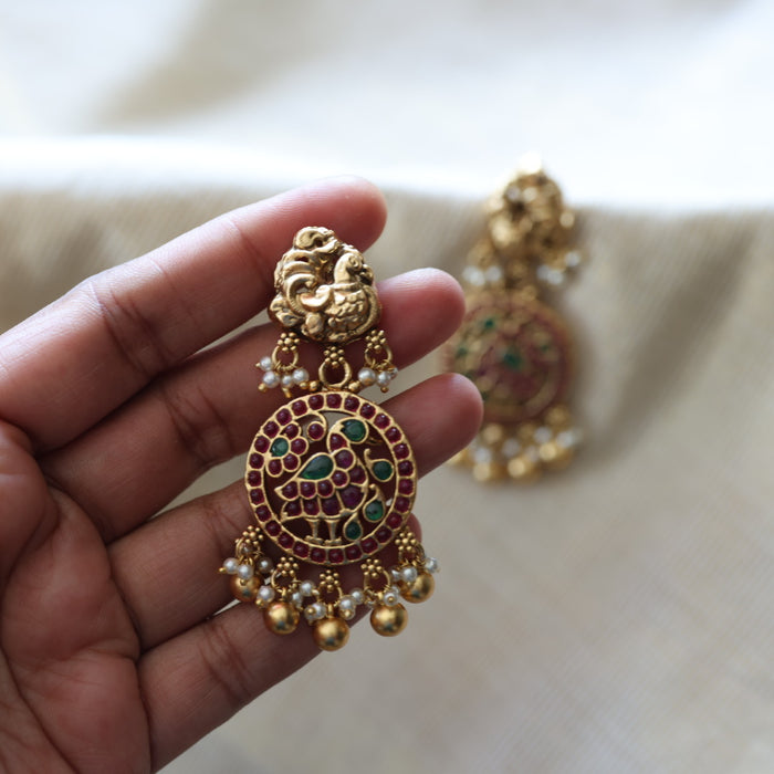 Antique ruby stone flat earrings  AD439