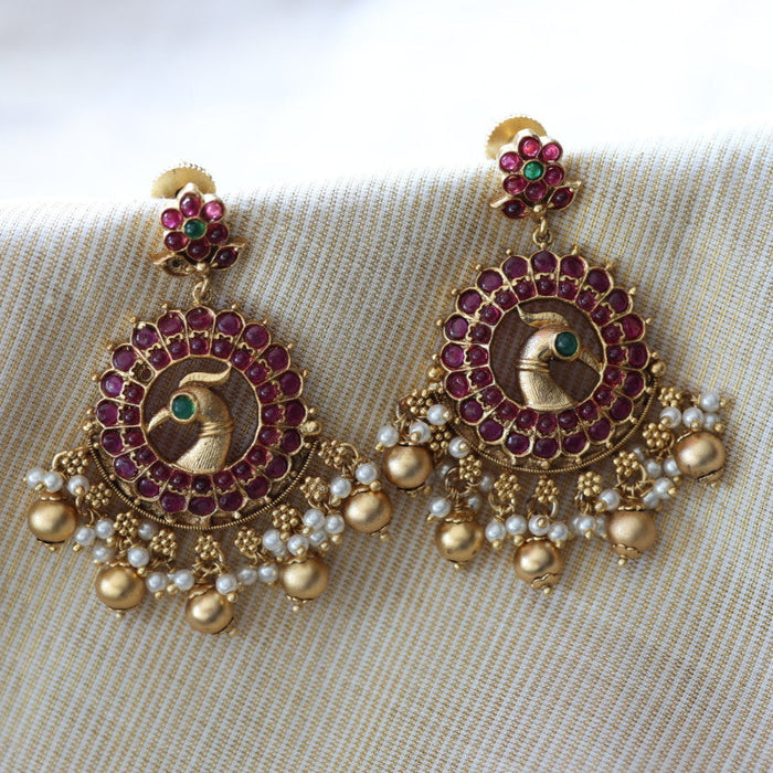 Antique ruby stone flat earrings AD433