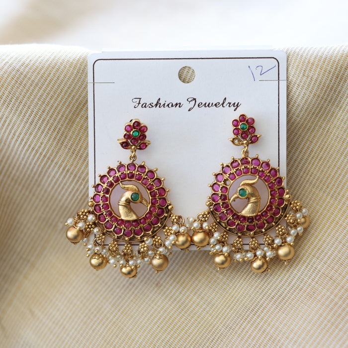 Antique ruby stone flat earrings AD433
