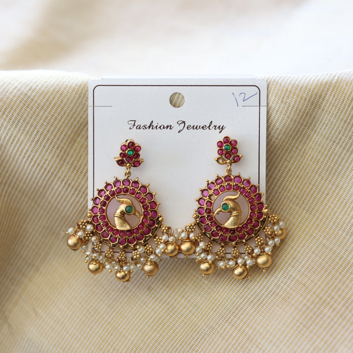 Antique ruby stone flat earrings AD433