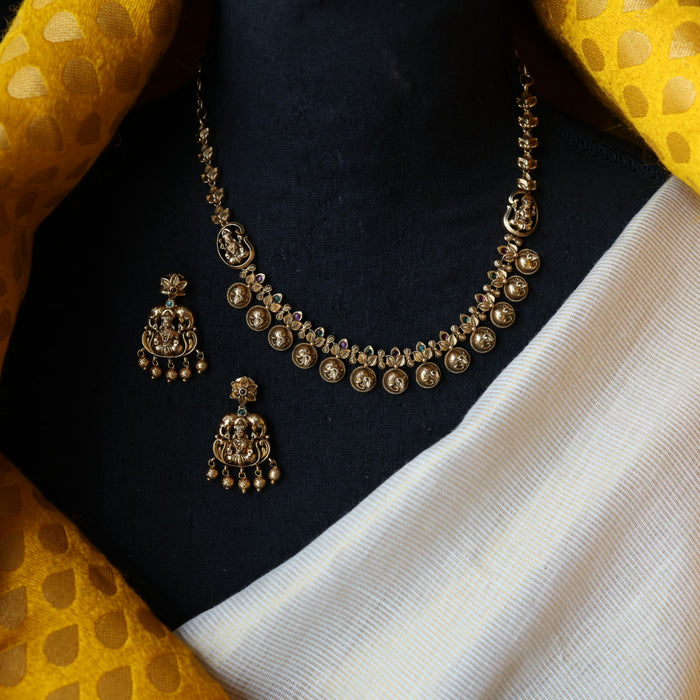 Antique coin design short necklace and earrings TTS4677