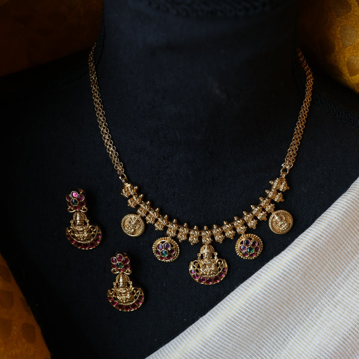 Antique coin design short necklace and earrings TTS461