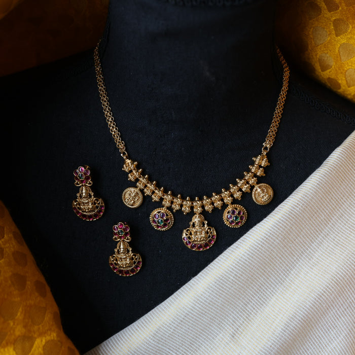 Antique coin design short necklace and earrings TTS461
