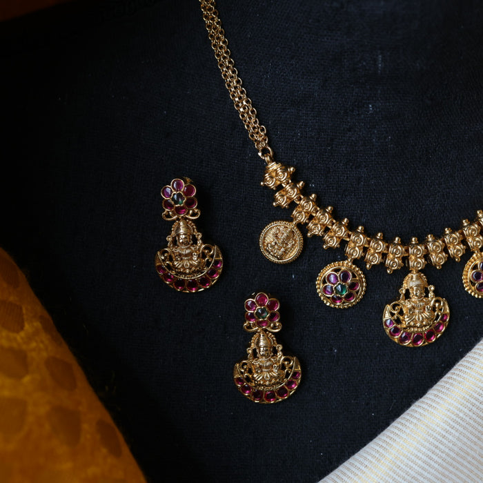 Antique coin design short necklace and earrings TTS461