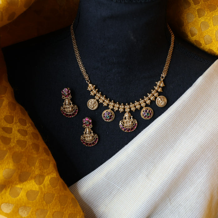 Antique coin design short necklace and earrings TTS461