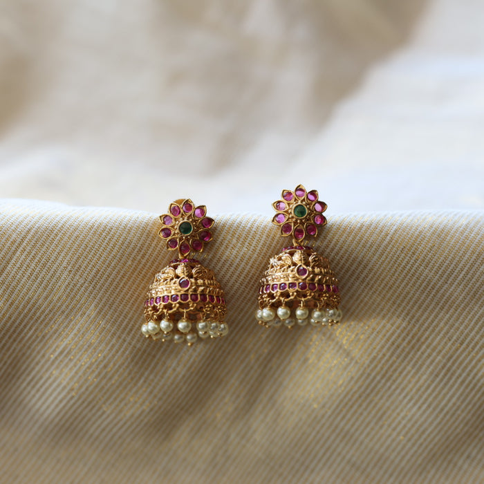 Antique ruby stone flat earrings  AD439