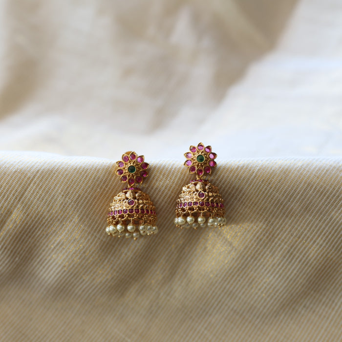 Antique ruby stone flat earrings  AD439