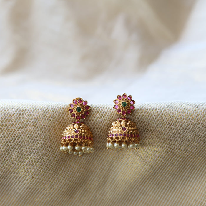 Antique ruby stone flat earrings  AD439