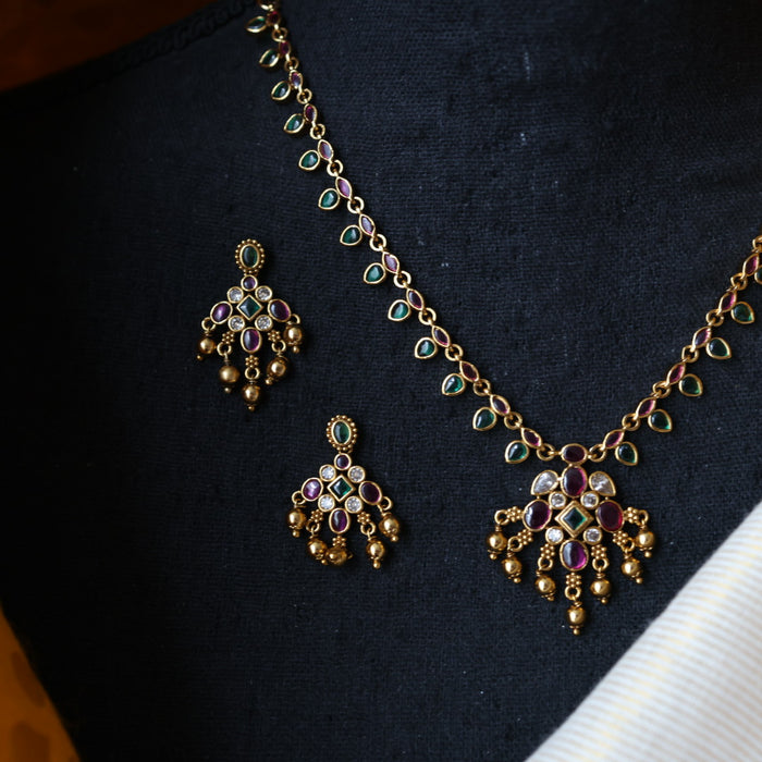 Antique simple short necklace and earrings TTS4670