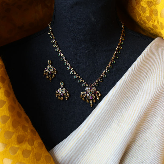 Antique simple short necklace and earrings TTS4670
